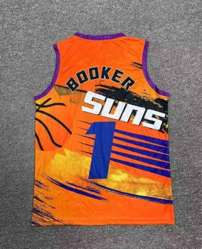 1 Booker Suns Hip hop basketball jersey orange